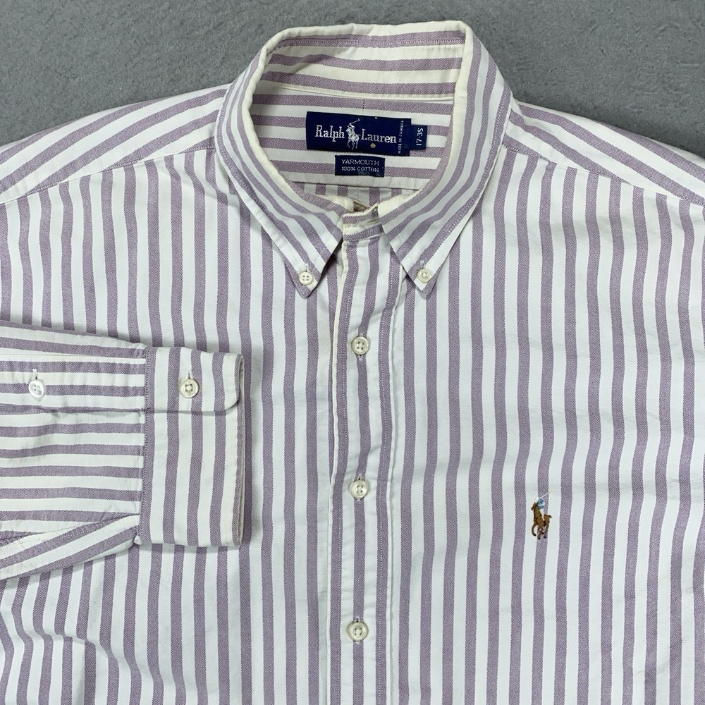 Ralph Lauren Men XL 17/35 Hickory University Stripe Flesh Pony Button Down Shirt